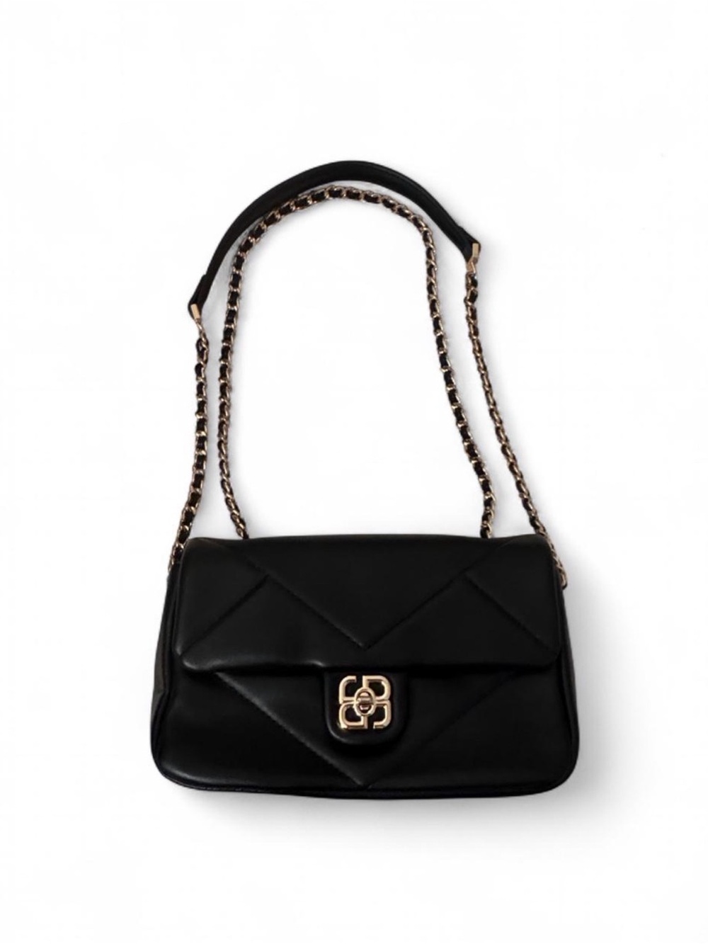 David Jones New York Black Leather Crossbody Quilted Purse
